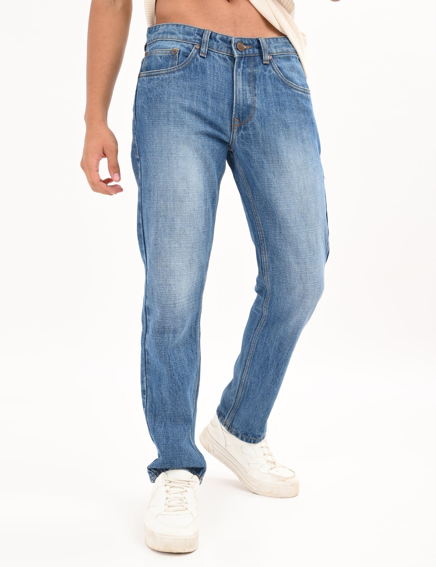 Mid Blue- Premium Straight Fit Denim Jeans