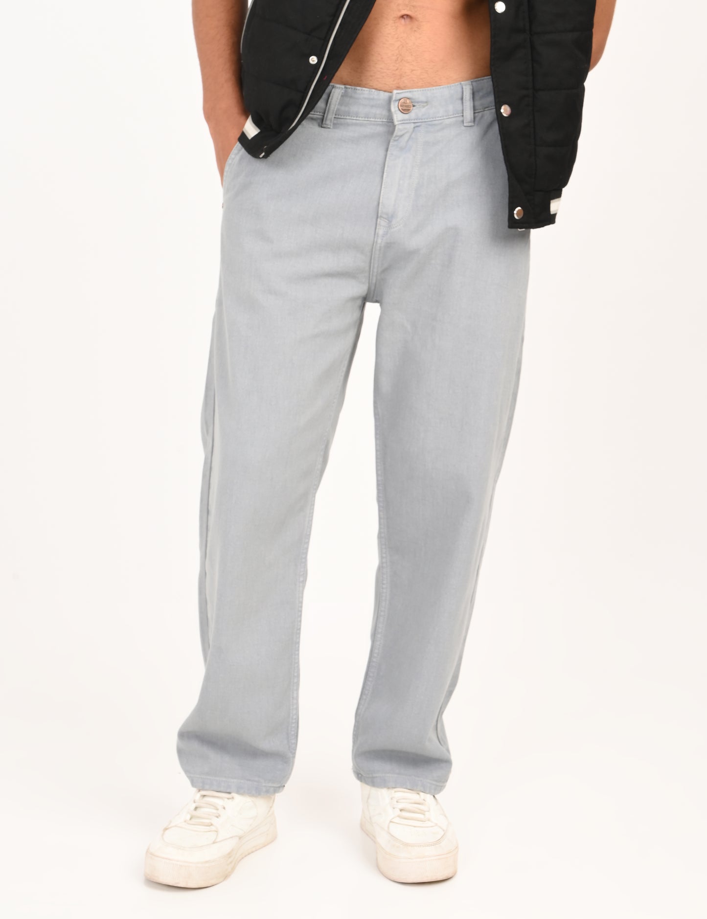 Light Grey Colored Loose Fit Denim Jeans