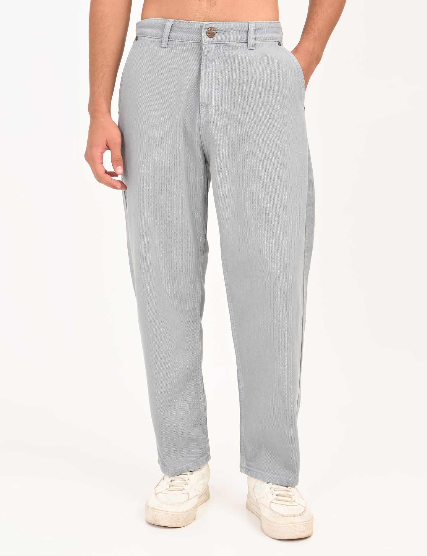 Light Grey Colored Loose Fit Denim Jeans
