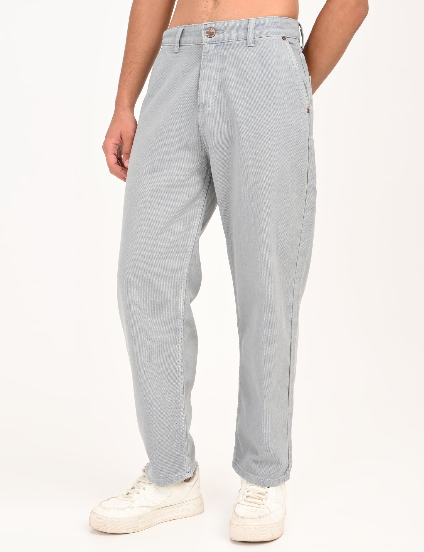 Light Grey Colored Loose Fit Denim Jeans