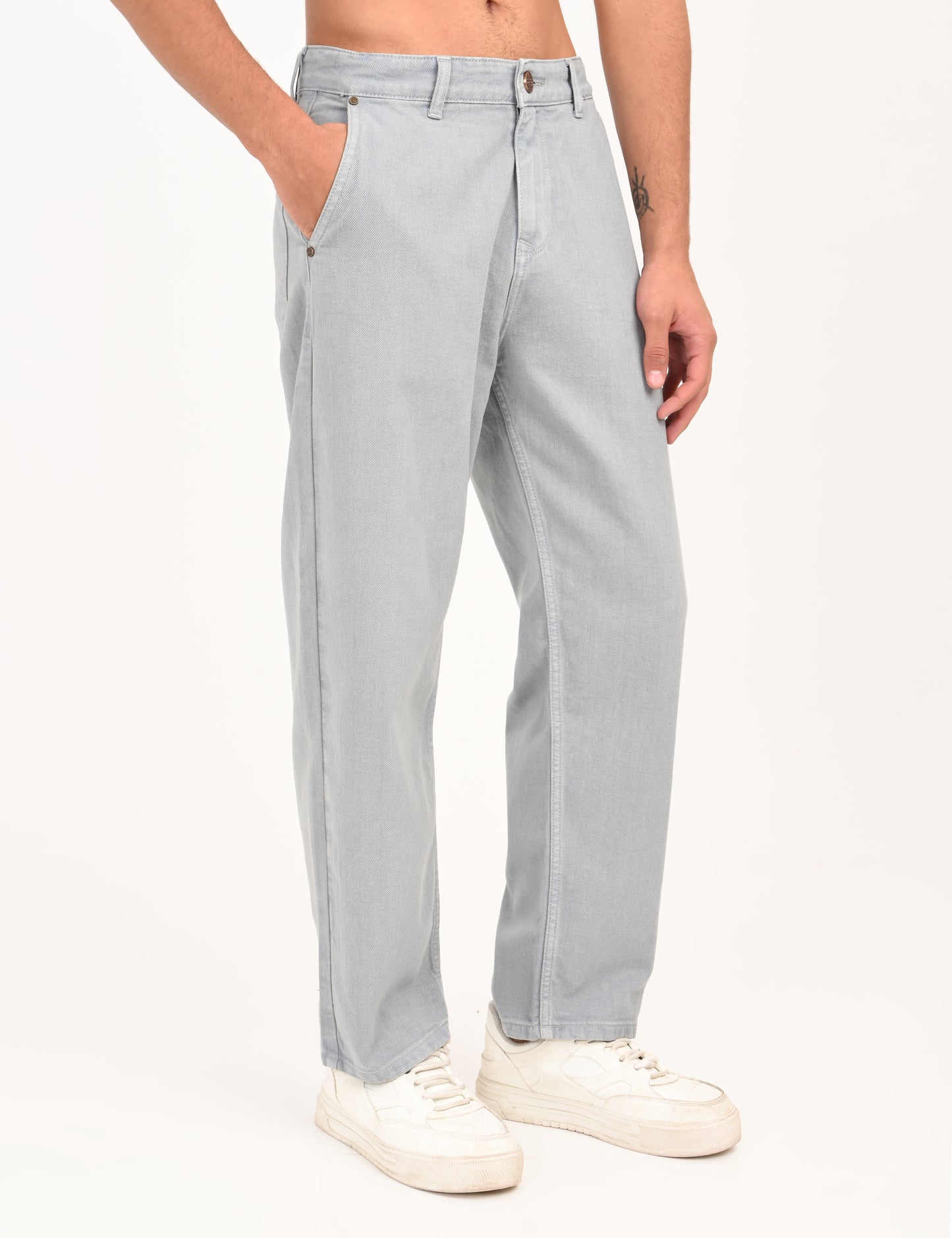 Light Grey Colored Loose Fit Denim Jeans
