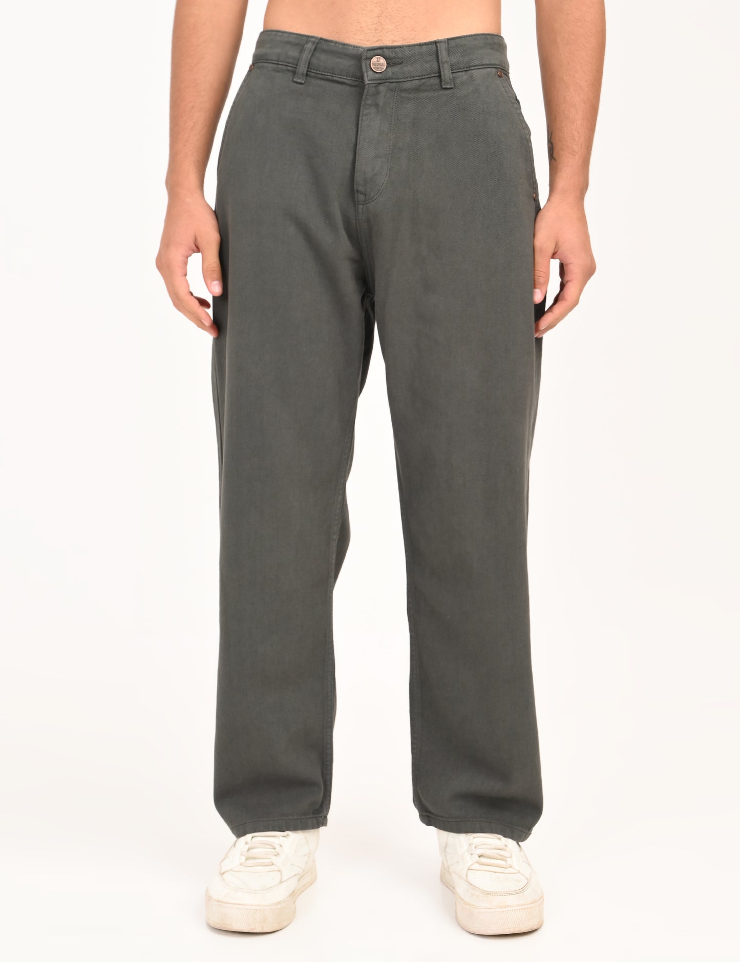 Mid Grey Colored Loose Fit Denim Jeans