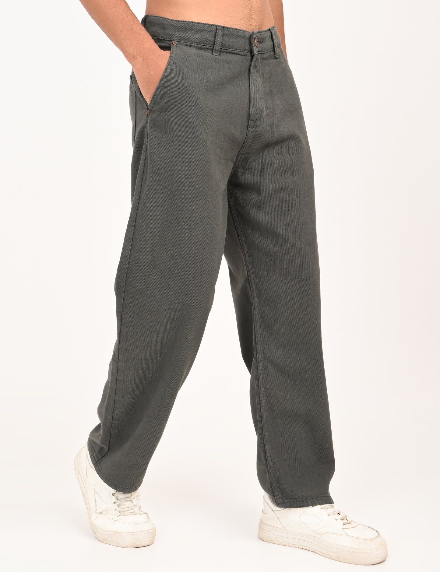 Mid Grey Colored Loose Fit Denim Jeans
