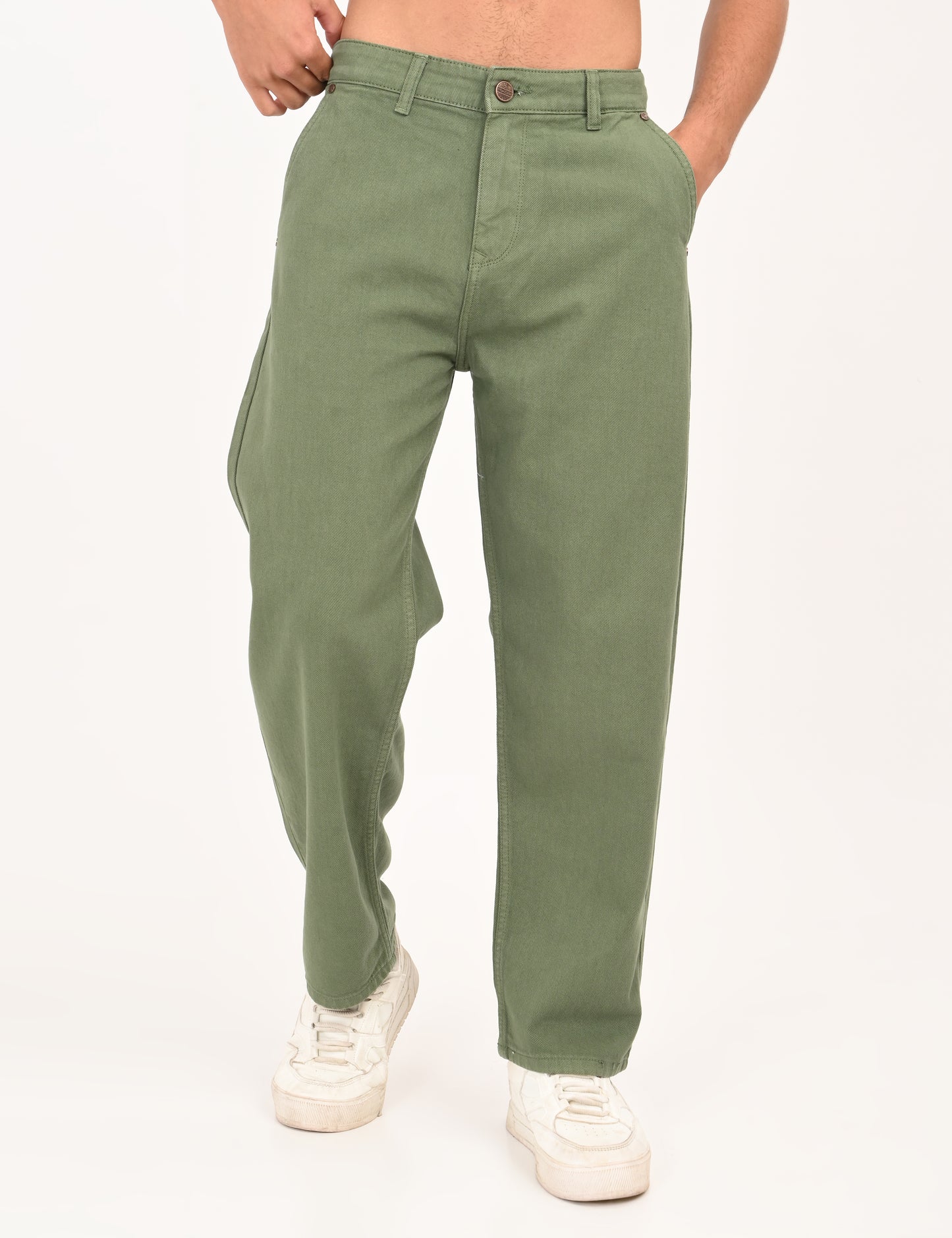 Pistachio Colored Loose Fit Denim Jeans