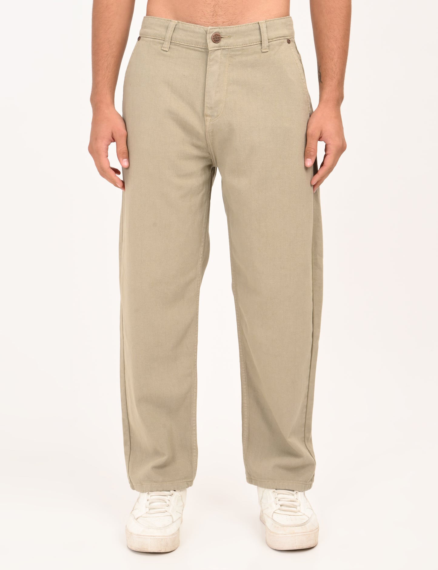 Beige Colored Loose Fit Denim Jeans