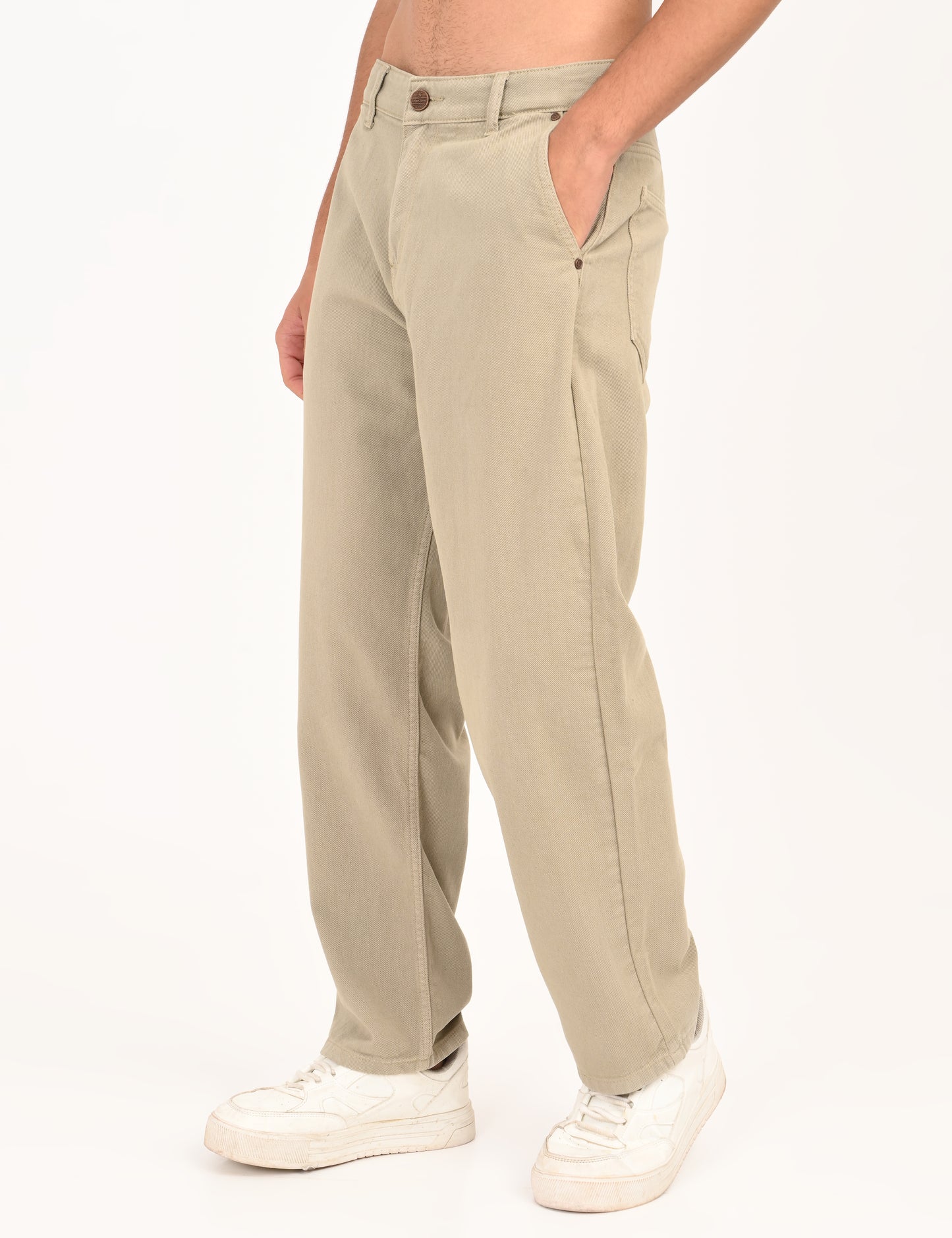 Beige Colored Loose Fit Denim Jeans