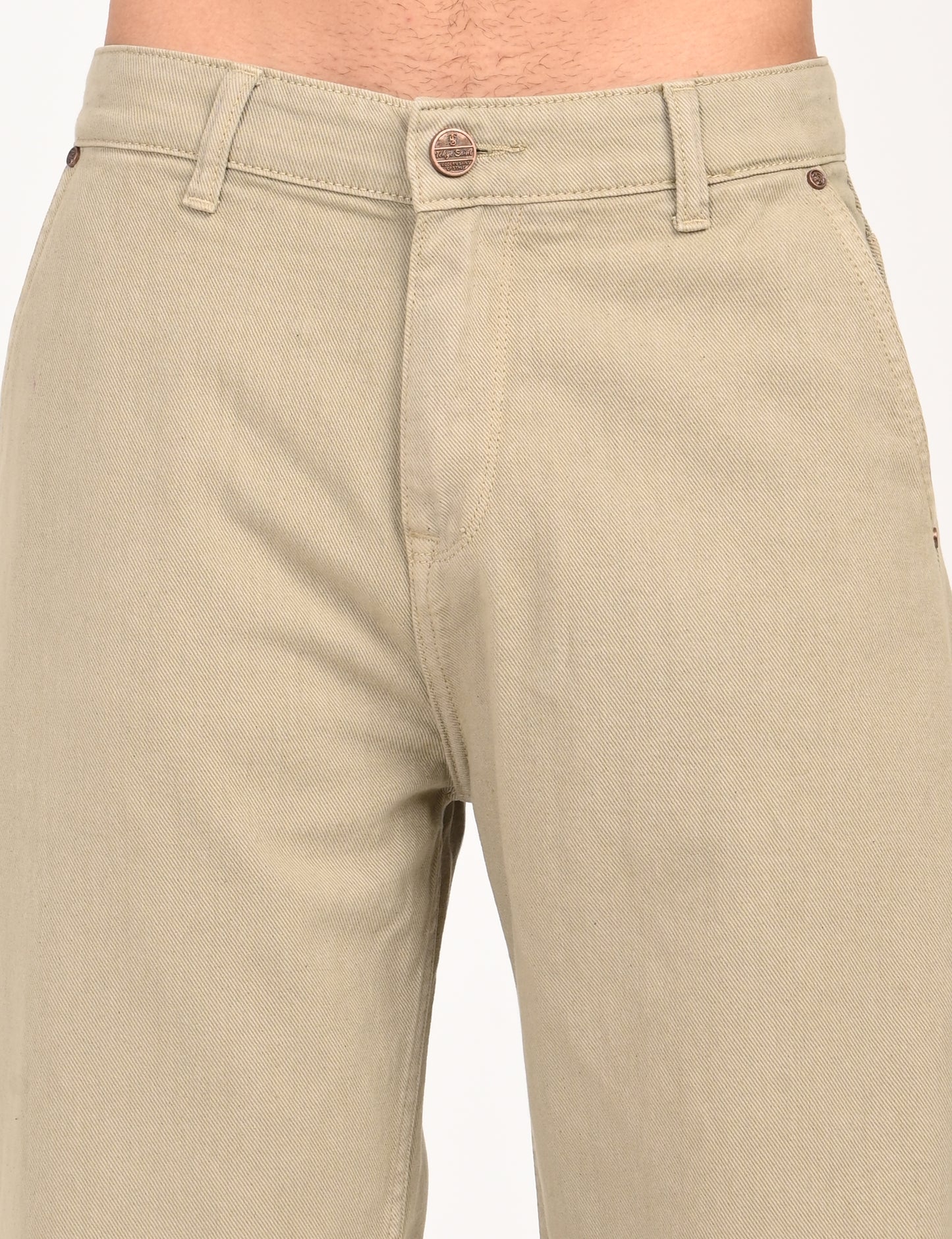 Beige Colored Loose Fit Denim Jeans