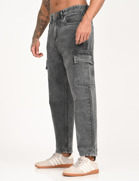 Grey - Premium Tapered Fit Cargo Jeans