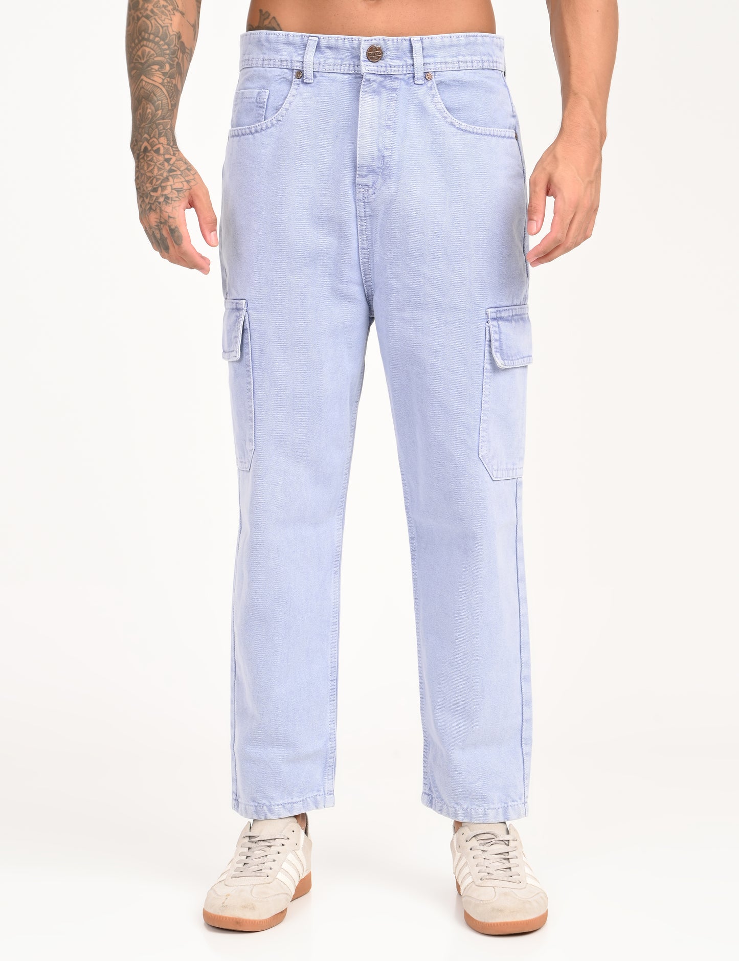 Ice Blue - Premium Tapered Fit Cargo Jeans