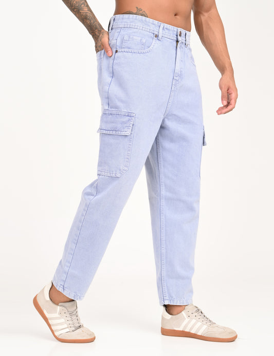 Ice Blue - Premium Tapered Fit Cargo Jeans