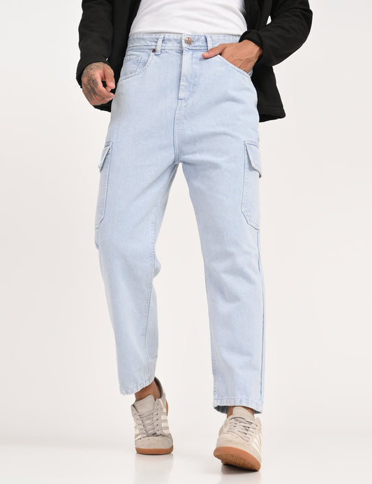 Light Blue - Premium Tapered Fit Cargo Jeans