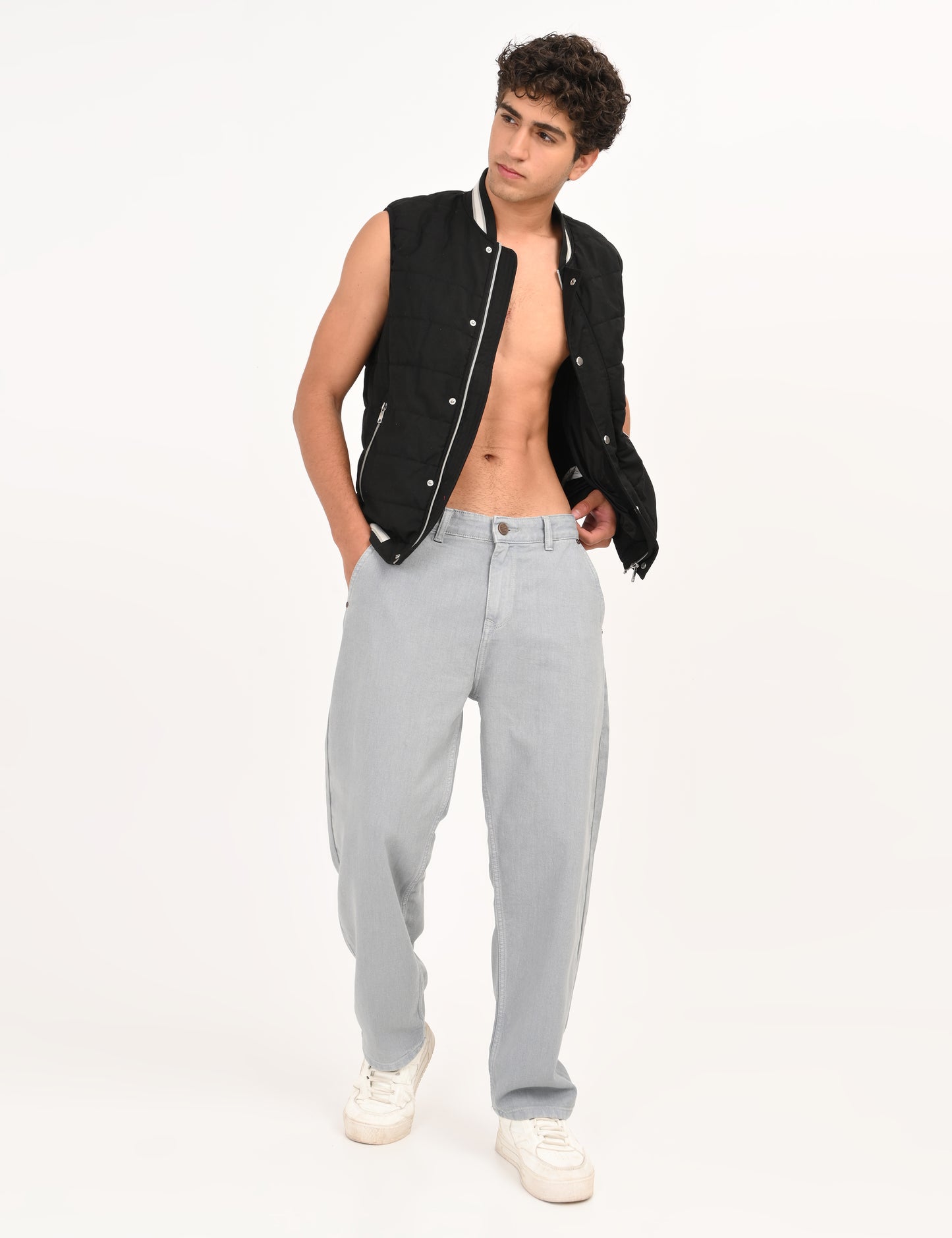 Light Grey Colored Loose Fit Denim Jeans