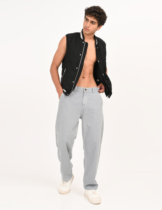 Light Grey Colored Loose Fit Denim Jeans