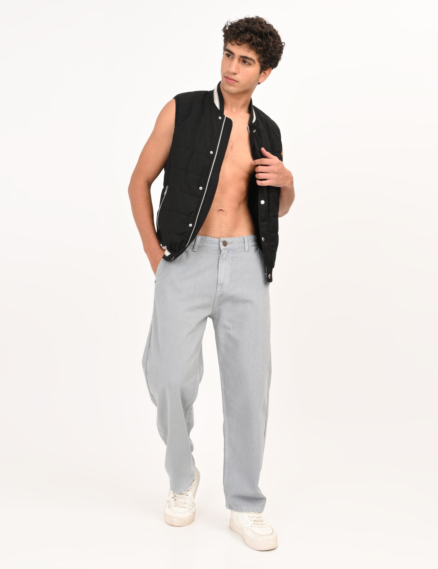 Light Grey Colored Loose Fit Denim Jeans