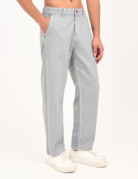 Light Grey Colored Loose Fit Denim Jeans