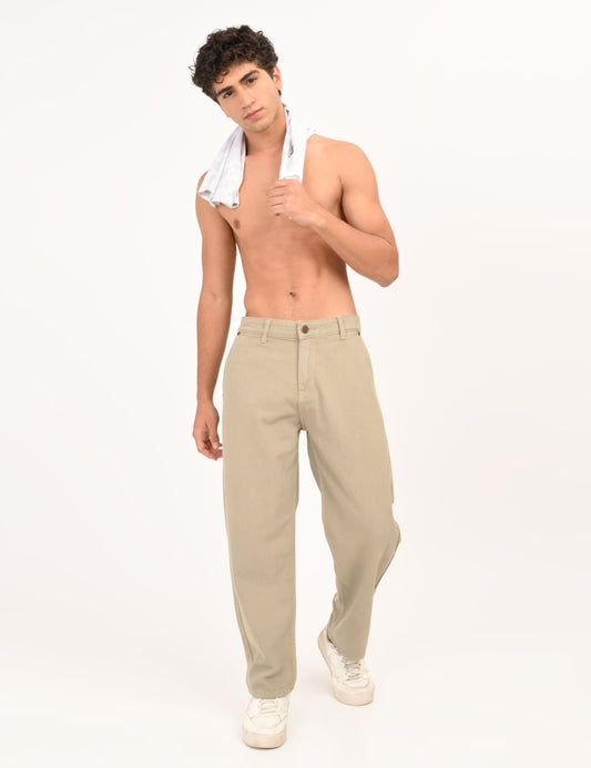 Beige Colored Loose Fit Denim Jeans
