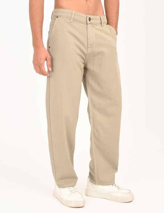 Beige Colored Loose Fit Denim Jeans