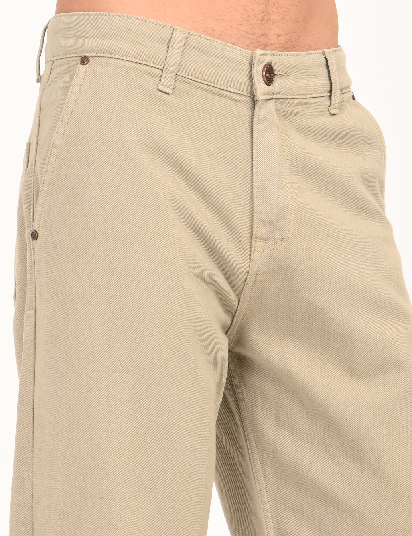 Beige Colored Loose Fit Denim Jeans