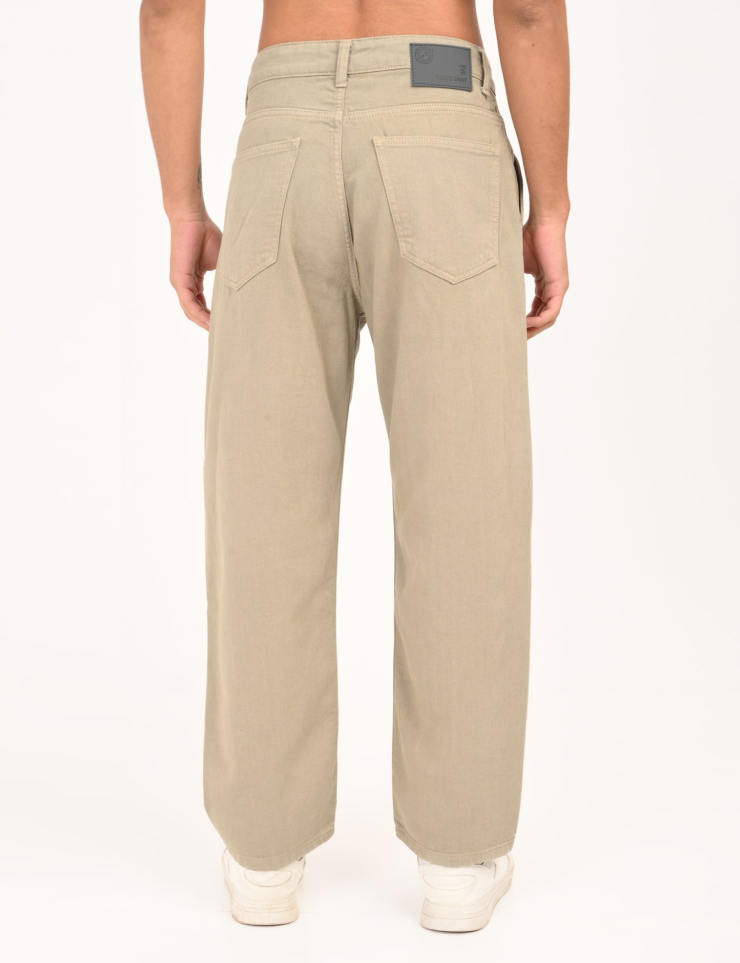 Beige Colored Loose Fit Denim Jeans